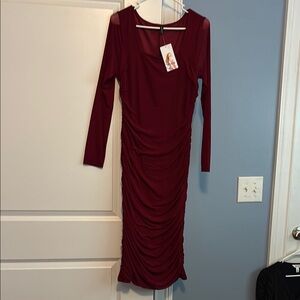 Chic Long Sleeve Burgundy Dress